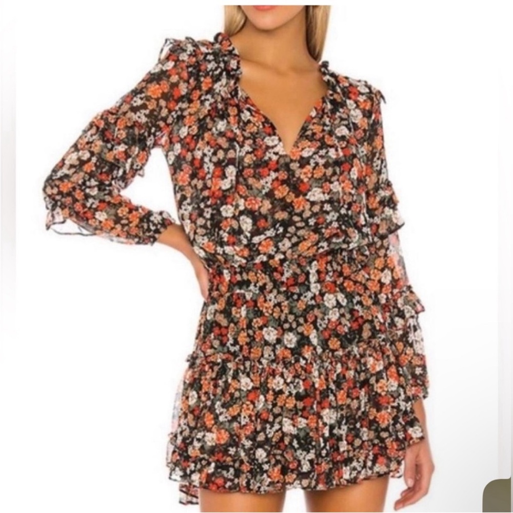 MISA Los Angeles Rizou Floral-Print Short Dress Size L